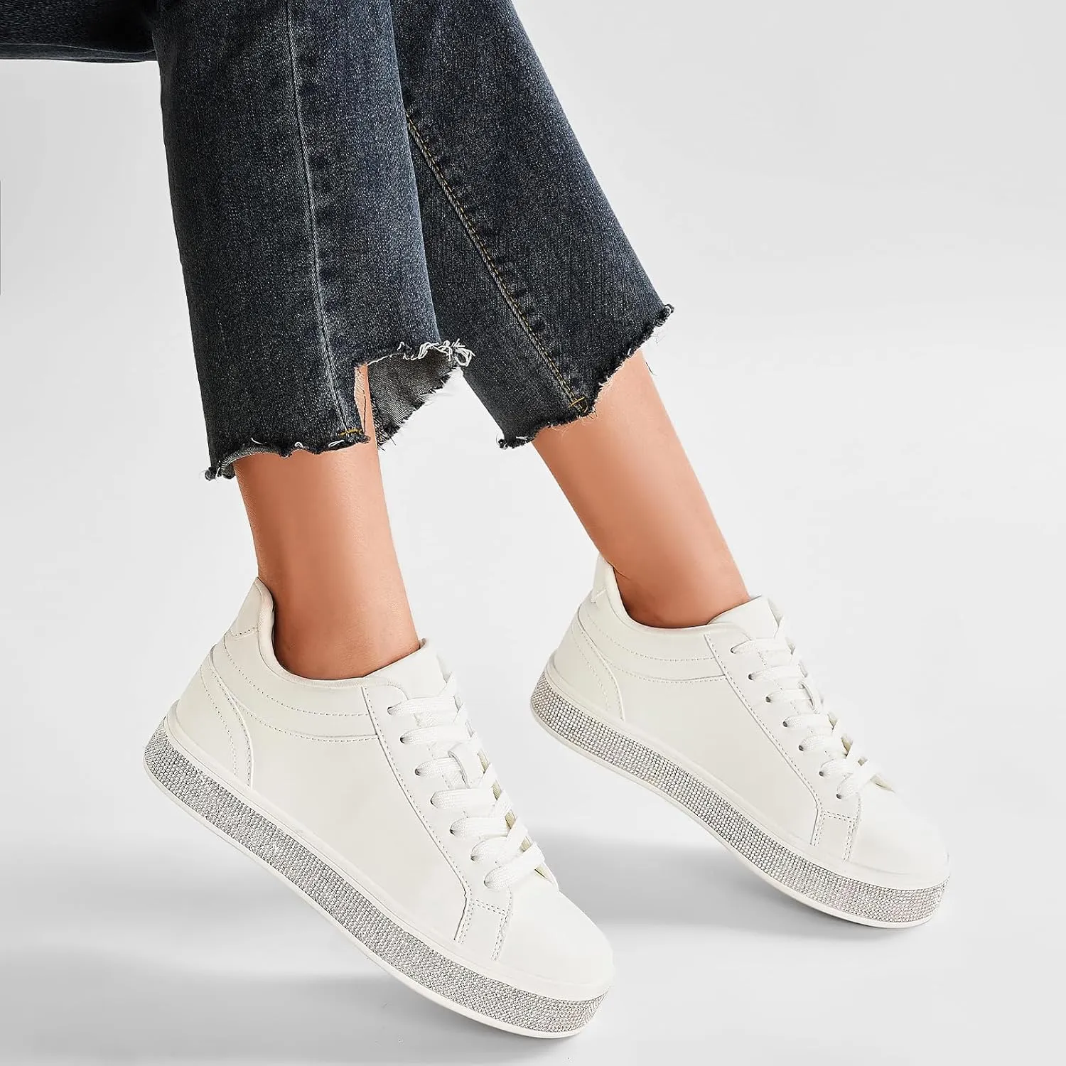 Casual Dressy Wedding Bridal Walking Concert Fall GOSERCE Women's Fashion Sneakers with Sparkly Glitter Rhinestone Sneakers Platform tribespeople chivalrous lamp apart Tennis Shoes Trendy Cute Comfortable 