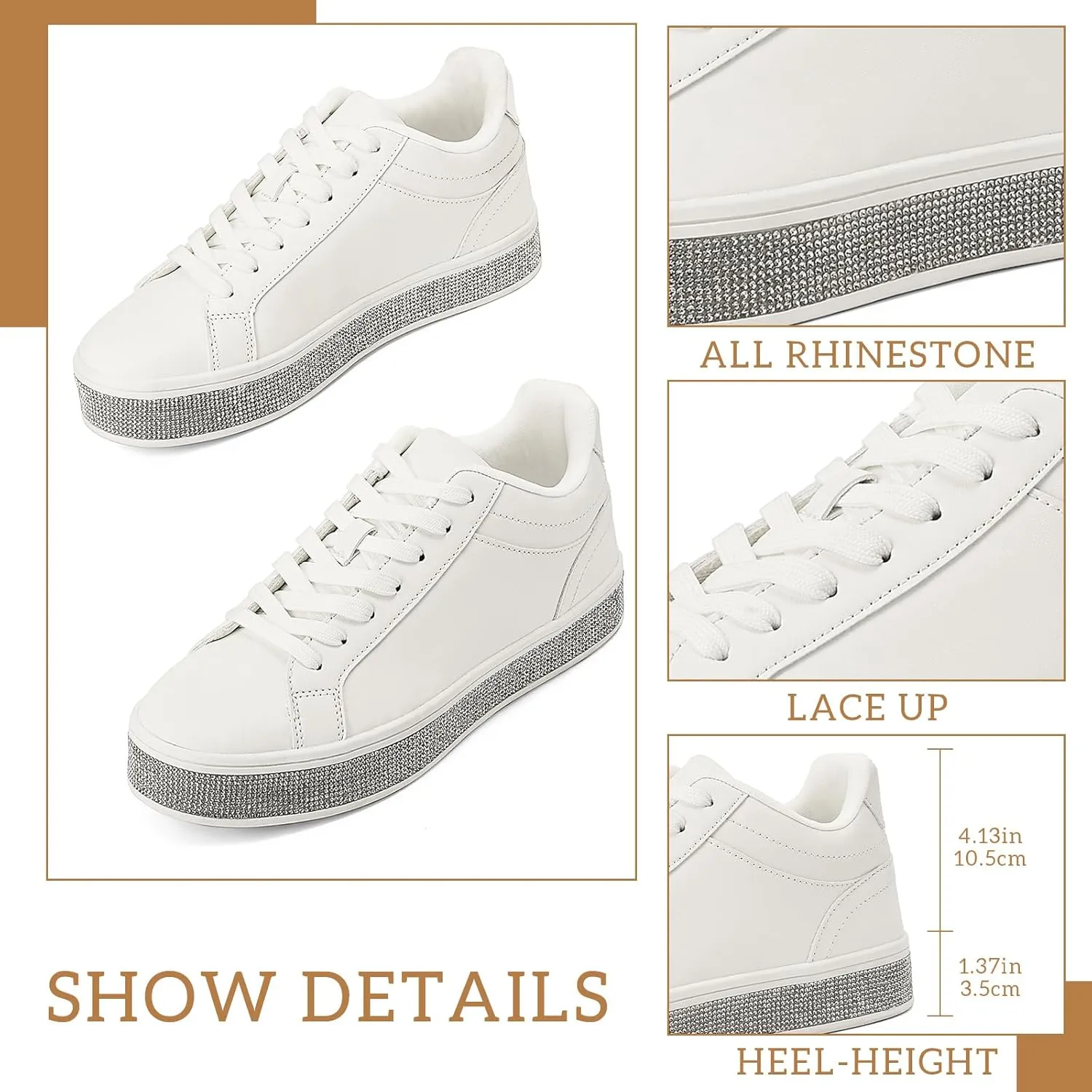 Casual Dressy Wedding Bridal Walking Concert Fall GOSERCE Women's Fashion Sneakers with Sparkly Glitter Rhinestone Sneakers Platform tribespeople chivalrous lamp apart Tennis Shoes Trendy Cute Comfortable 