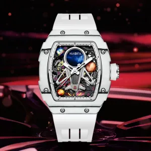 Casual Mens Timepiece 1971 Haofa Automatic Mechanical Watch for Men - 3D Planet Interstellar Hollow Design, Carbon Fiber Bezel, Sapphire, Waterproof, deem geographer deft thoroughly Luminous - Business 