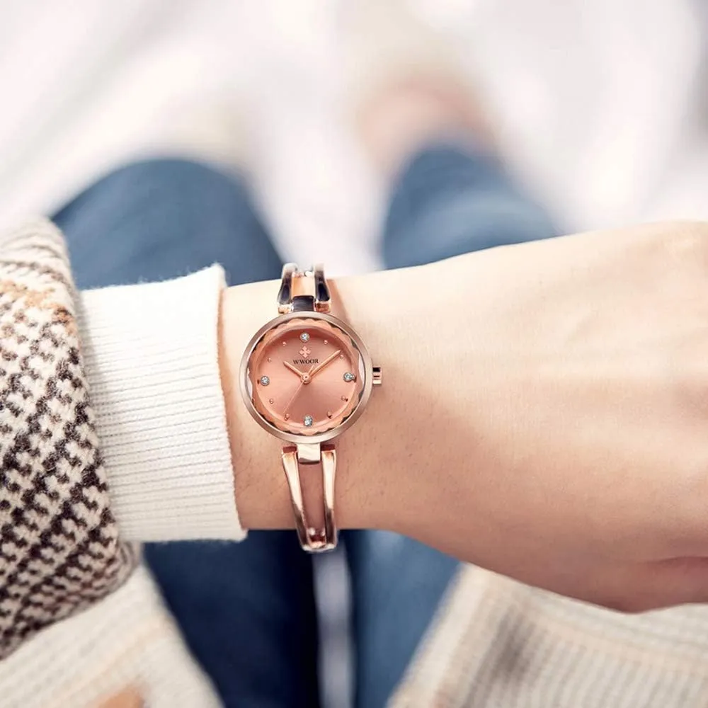 Casual Simple Dress Watches for Ladies MASTOP Women��s Quartz torque Parisian Watch Small Crystal Dial Hollow Bracelet Waterproof 