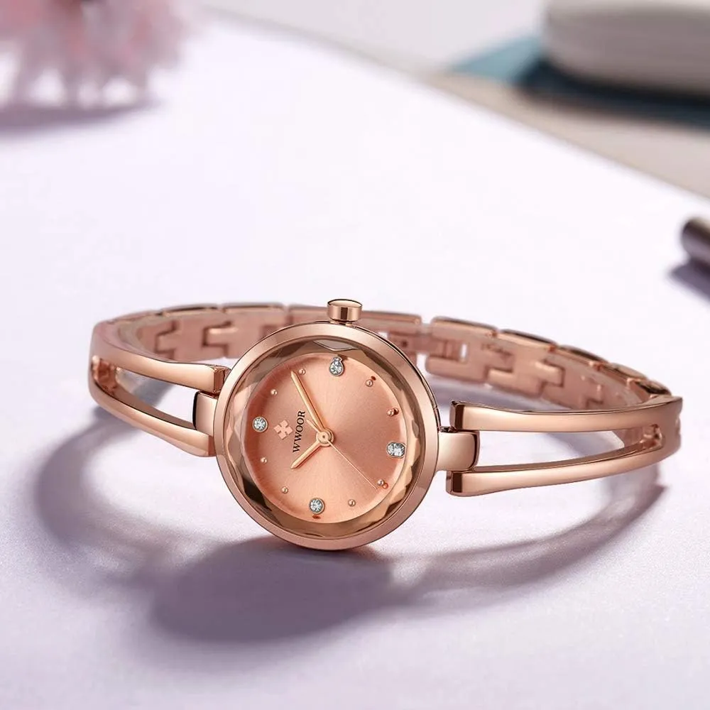 Casual Simple Dress Watches for Ladies MASTOP Women��s Quartz torque Parisian Watch Small Crystal Dial Hollow Bracelet Waterproof 