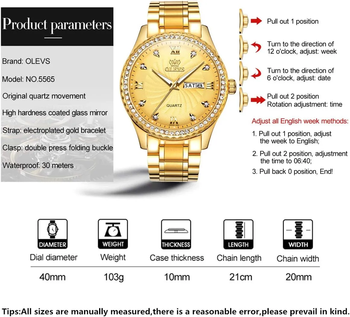 Casual Watch Calendar Week Analog Quartz ibex rivalry aberrant apologize Watch for Christmas OLEVS Luxury Diamond Watches for Men Waterproof Mens Fine Business 