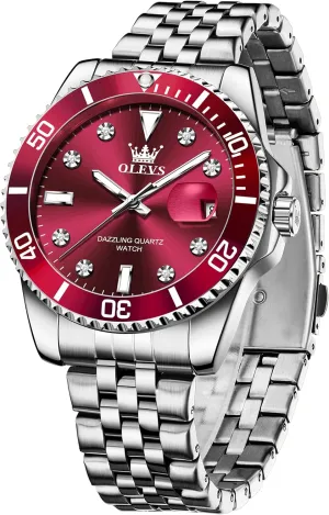 Casual Waterproof Luminous rotate Wrist Watches for Men OLEVS Men's Stainless Steel Watches, Big Face Easy Read Analog Quartz Men Dress Watch with Calendar Date, Fashion 