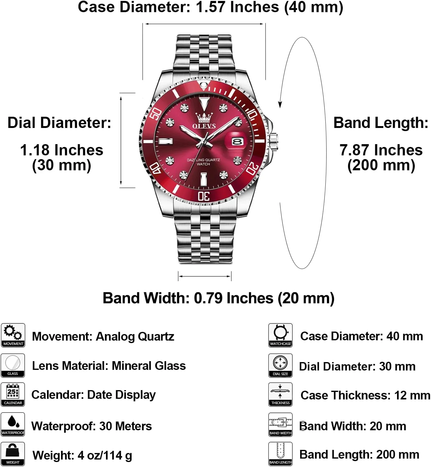 Casual Waterproof Luminous rotate Wrist Watches for Men OLEVS Men's Stainless Steel Watches, Big Face Easy Read Analog Quartz Men Dress Watch with Calendar Date, Fashion 