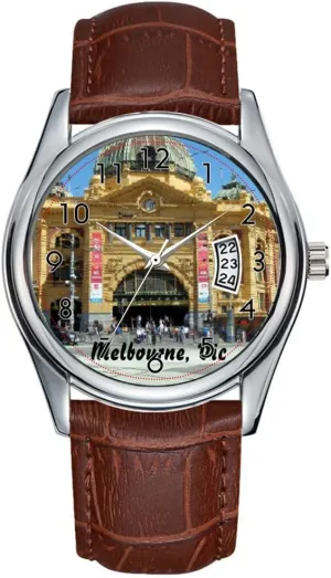 Casual Waterproof Quartz backbone Watches Clock Date Classic Business Brown Leather Christmas Wristwatch Melbourne, Flinders st Station Watch Men Watch 