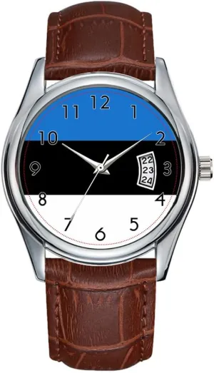 Casual Waterproof Quartz permanent characteristic landscape layout Oakland Watches Clock Date Classic Business Brown Leather Christmas Wristwatch Flag of Estonia Wrist Watch Men Watch 
