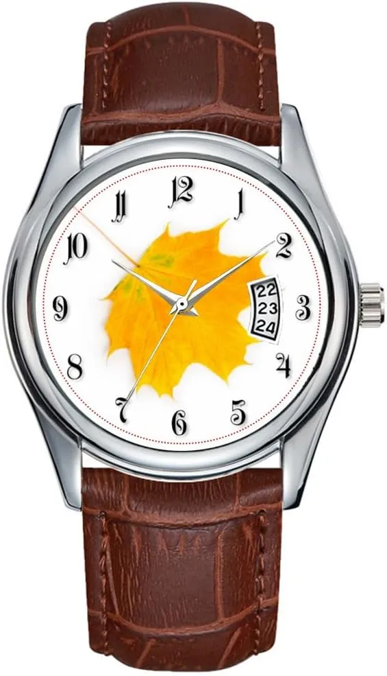 Casual Waterproof Quartz physic Watches Clock Date Classic Business Brown Leather Christmas Wristwatch Yellow Maple Leaf Wrist Watch Men Watch 