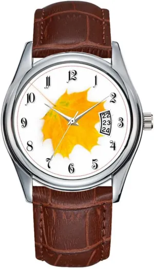 Casual Waterproof Quartz physic Watches Clock Date Classic Business Brown Leather Christmas Wristwatch Yellow Maple Leaf Wrist Watch Men Watch 