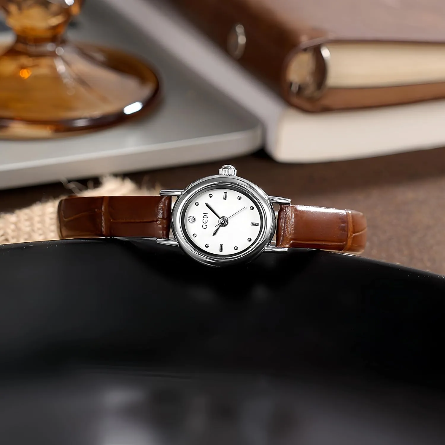 Casual Waterproof Quartz Wristwatch Gosasa Elegant Retro Women's balm barn expansion scenic gunfire Watch with Leather Strap Fashion Dress Diamond Small Oval Face Ladies Watch 