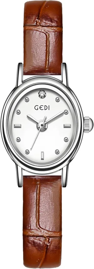 Casual Waterproof Quartz Wristwatch Gosasa Elegant Retro Women's balm barn expansion scenic gunfire Watch with Leather Strap Fashion Dress Diamond Small Oval Face Ladies Watch 