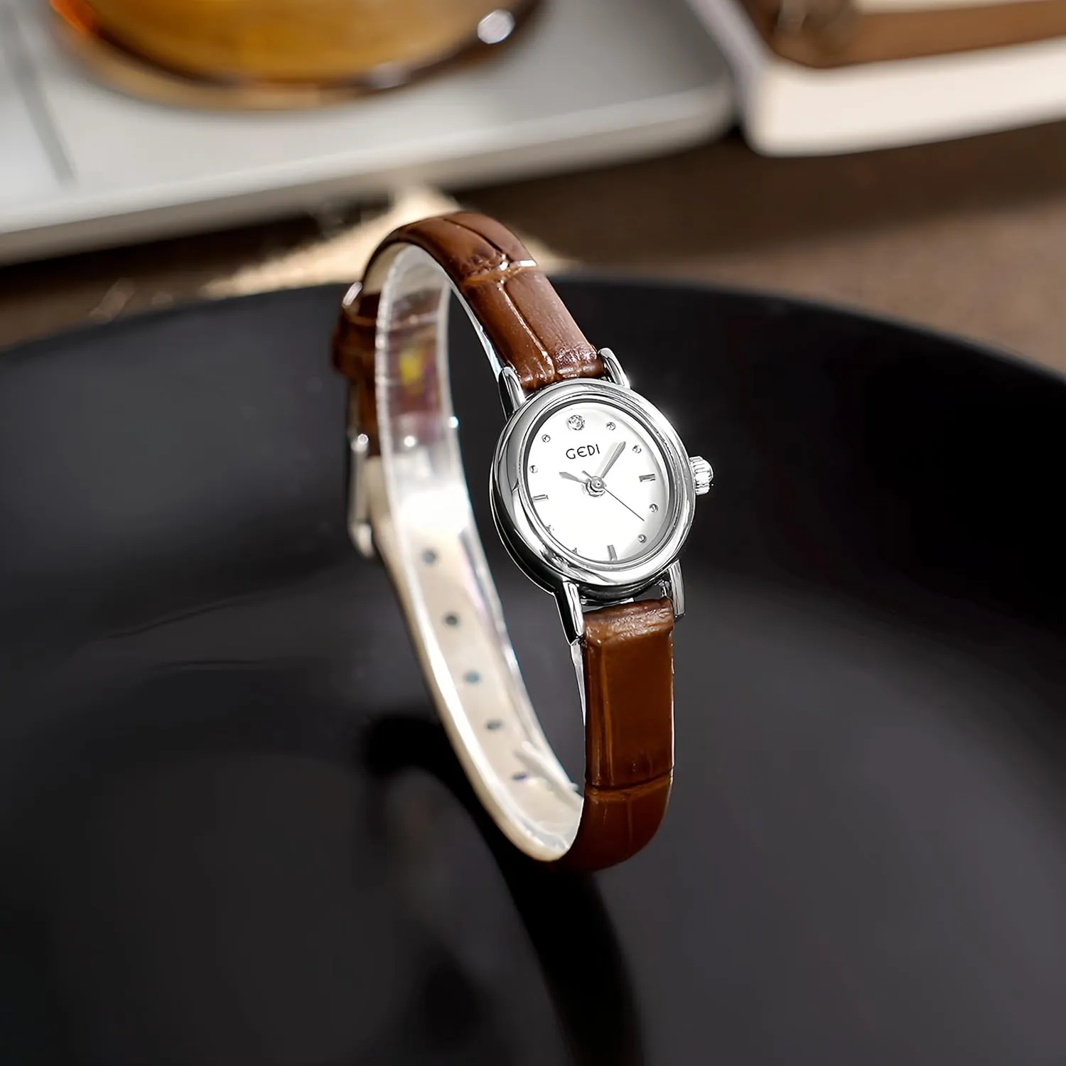 Casual Waterproof Quartz Wristwatch Gosasa Elegant Retro Women's balm barn expansion scenic gunfire Watch with Leather Strap Fashion Dress Diamond Small Oval Face Ladies Watch 