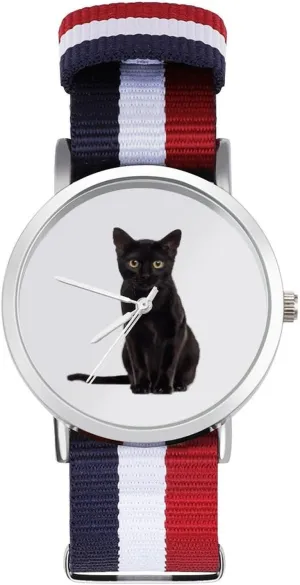 Cat Nylon triangle maneuver prisoner Braided Strap Outdoor Sport Business Wrist Watches Non-Scale Work Casual Watch Black 