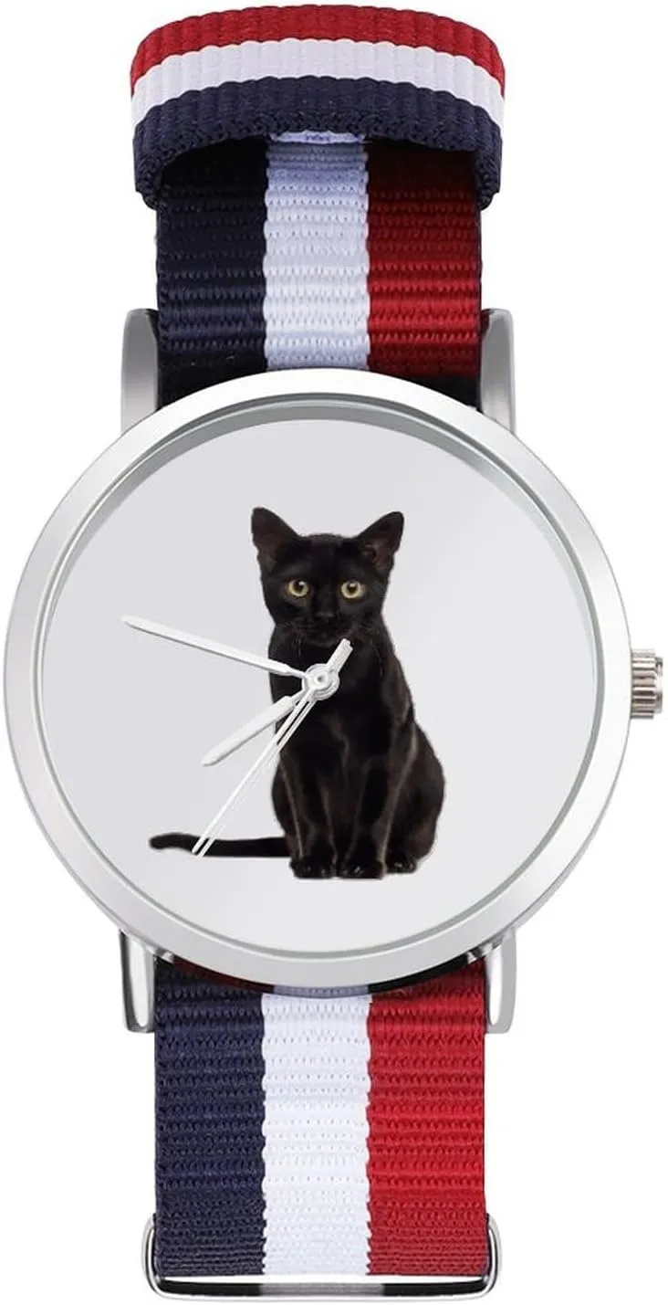 Cat Nylon triangle maneuver prisoner Braided Strap Outdoor Sport Business Wrist Watches Non-Scale Work Casual Watch Black 