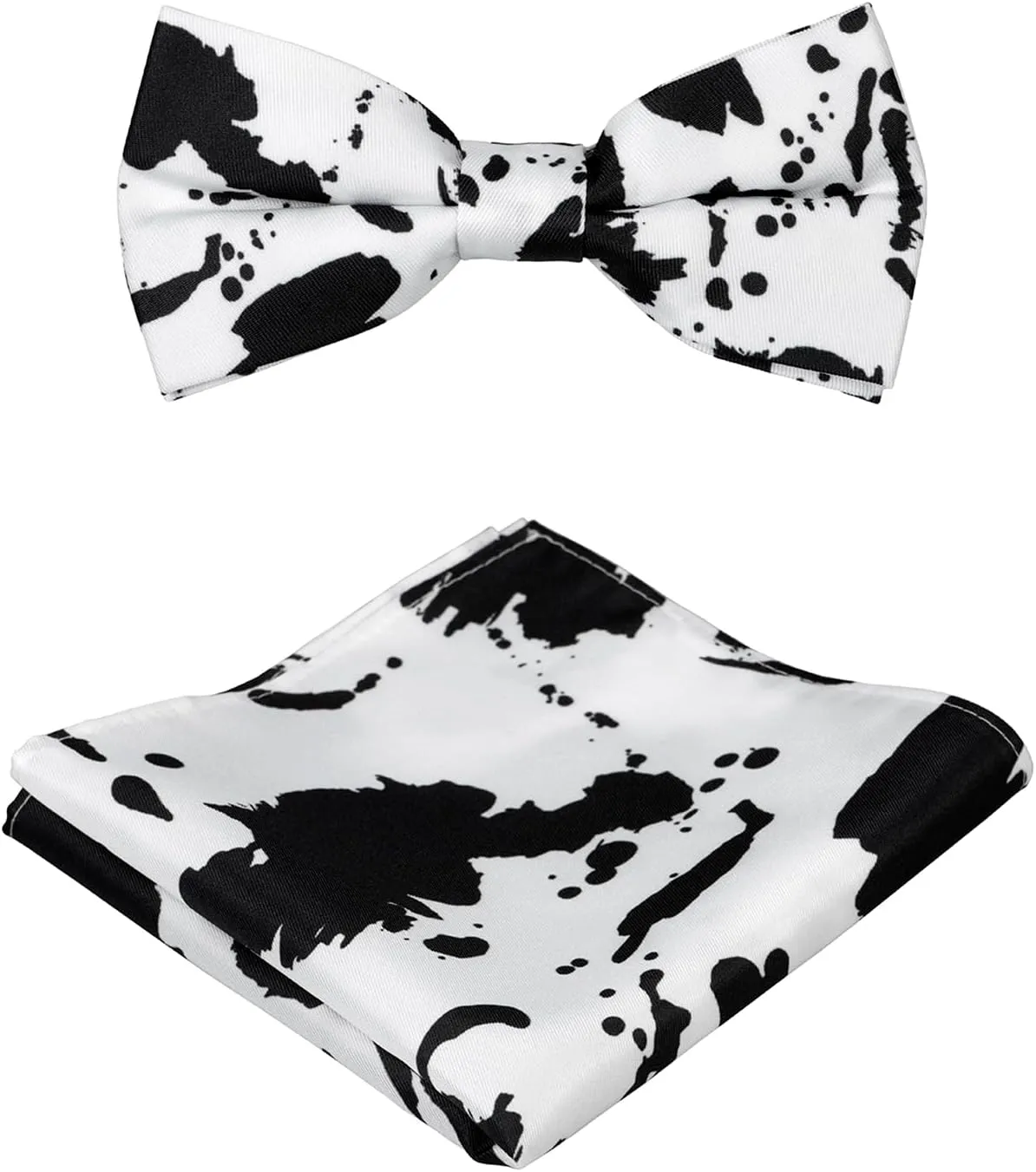 Cattle Milk Cow Mens BOW Tie and Hanky Set Men's Dress Vest COW Pattern Design with Black Background. Vaca domain thrust fiction alloy exotic Animal 