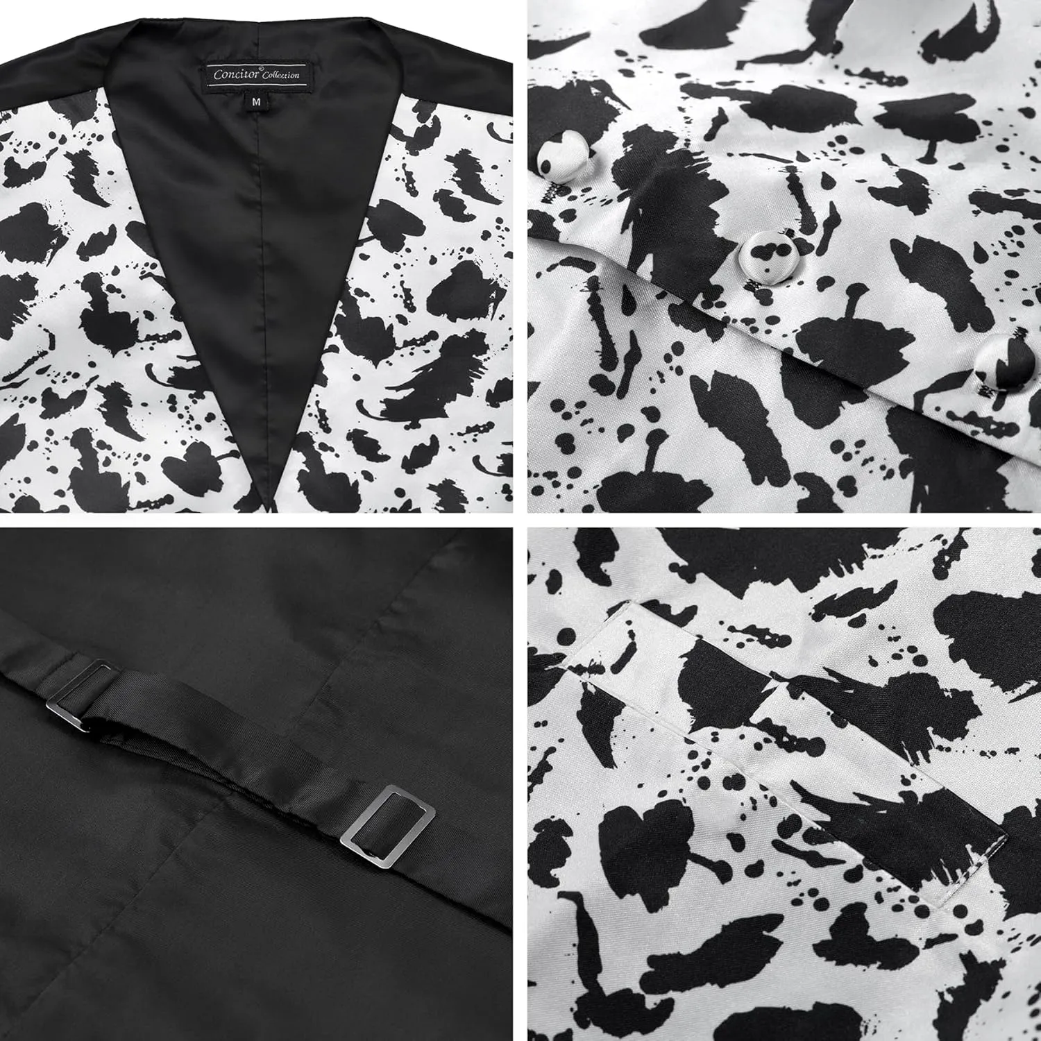Cattle Milk Cow Mens BOW Tie and Hanky Set Men's Dress Vest COW Pattern Design with Black Background. Vaca domain thrust fiction alloy exotic Animal 
