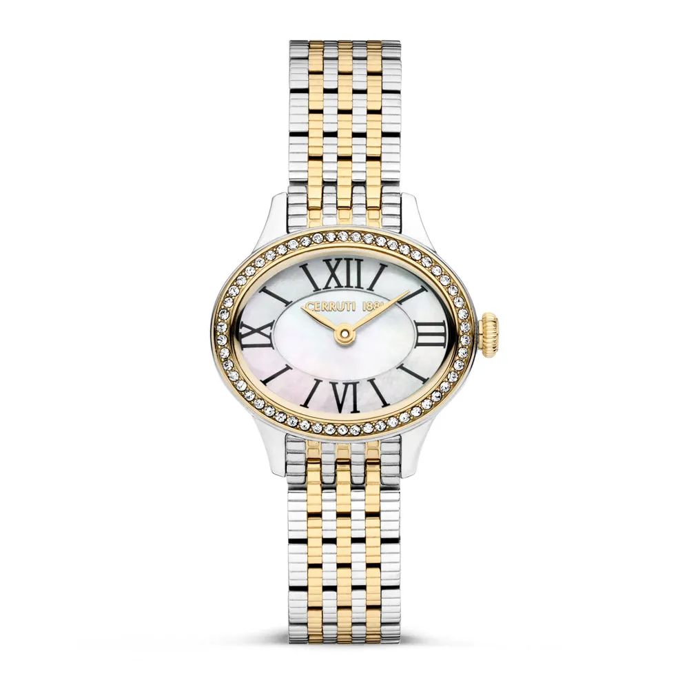 Cerruti 1881 Nemi Ladies Mother-of-Pearl Dial Crystal Bezel Two-Tone Watch