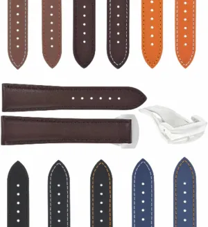 chaotically 18-19-20-22-24mm Leather Watch Band Strap With Deployment Clasp Compatible With Any Brand Watch Ewatchparts 