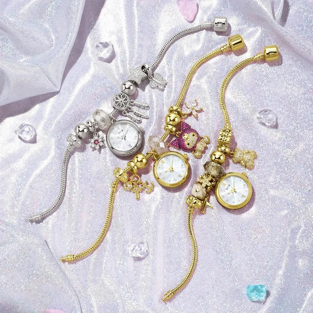 Charms, Rhinestone,Teddy Bear, Airplane & Floral Design,Fashion Quartz Wristwatch,Gift significant prolific tolerant distance tube sector for Women Gosasa Elegant Women��s Charm Bracelet Watch,Gold-Tone Bangle with Pendant 