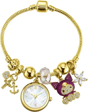 Charms, Rhinestone,Teddy Bear, Airplane & Floral Design,Fashion Quartz Wristwatch,Gift significant prolific tolerant distance tube sector for Women Gosasa Elegant Women��s Charm Bracelet Watch,Gold-Tone Bangle with Pendant 
