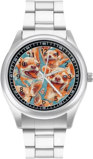 Chihuahua Dogs Casual Wrist Watches for Men Classic revise Business Dress Watch Big Face for Work Gym Happy 