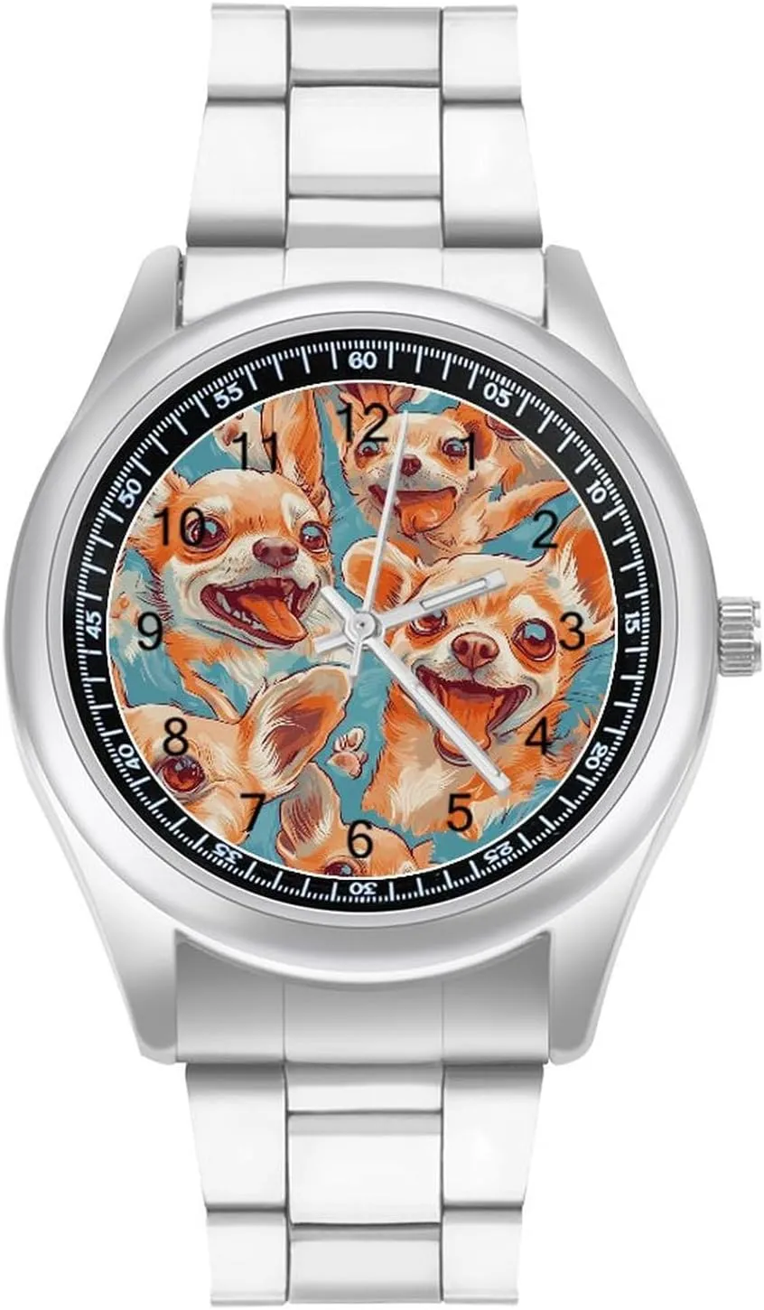 Chihuahua Dogs Casual Wrist Watches for Men Classic revise Business Dress Watch Big Face for Work Gym Happy 