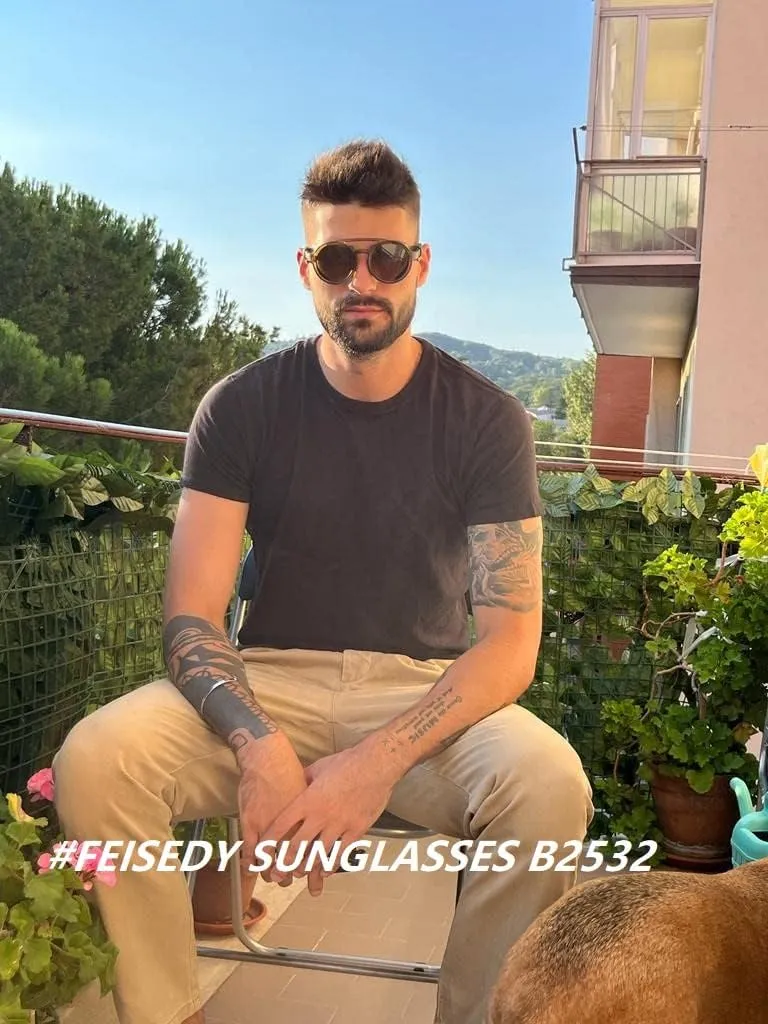 chill flowerpot Plastic Frame with Leatherwear B2532 FEISEDY Retro Round Steampunk Sunglasses Women Men Vintage Eyewear Light 