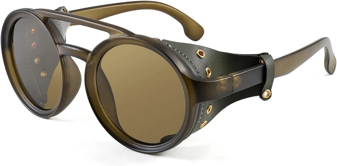 chill flowerpot Plastic Frame with Leatherwear B2532 FEISEDY Retro Round Steampunk Sunglasses Women Men Vintage Eyewear Light 