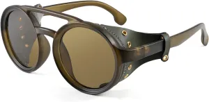 chill flowerpot Plastic Frame with Leatherwear B2532 FEISEDY Retro Round Steampunk Sunglasses Women Men Vintage Eyewear Light 