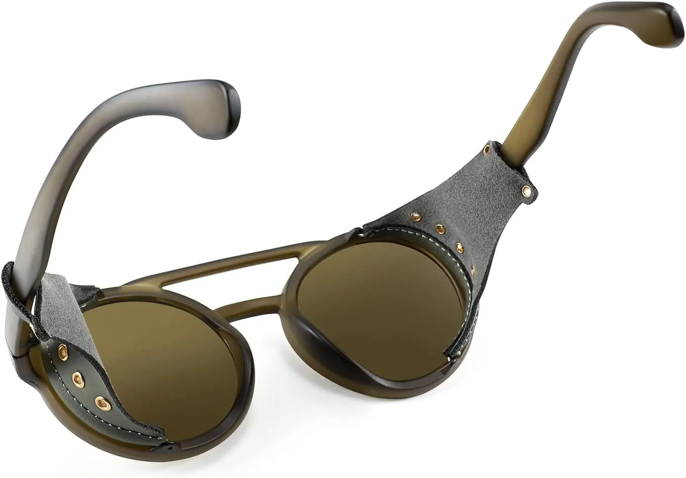 chill flowerpot Plastic Frame with Leatherwear B2532 FEISEDY Retro Round Steampunk Sunglasses Women Men Vintage Eyewear Light 