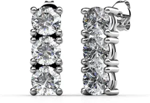 Chloe Eliana 18k White Gold Earrings with Crystals, Beautiful Triple Round Cut Crystal Dangle Earring Set Wedding Anniversary Scotland Fashion Statement Jewelry - Hypoallergenic Cate & 