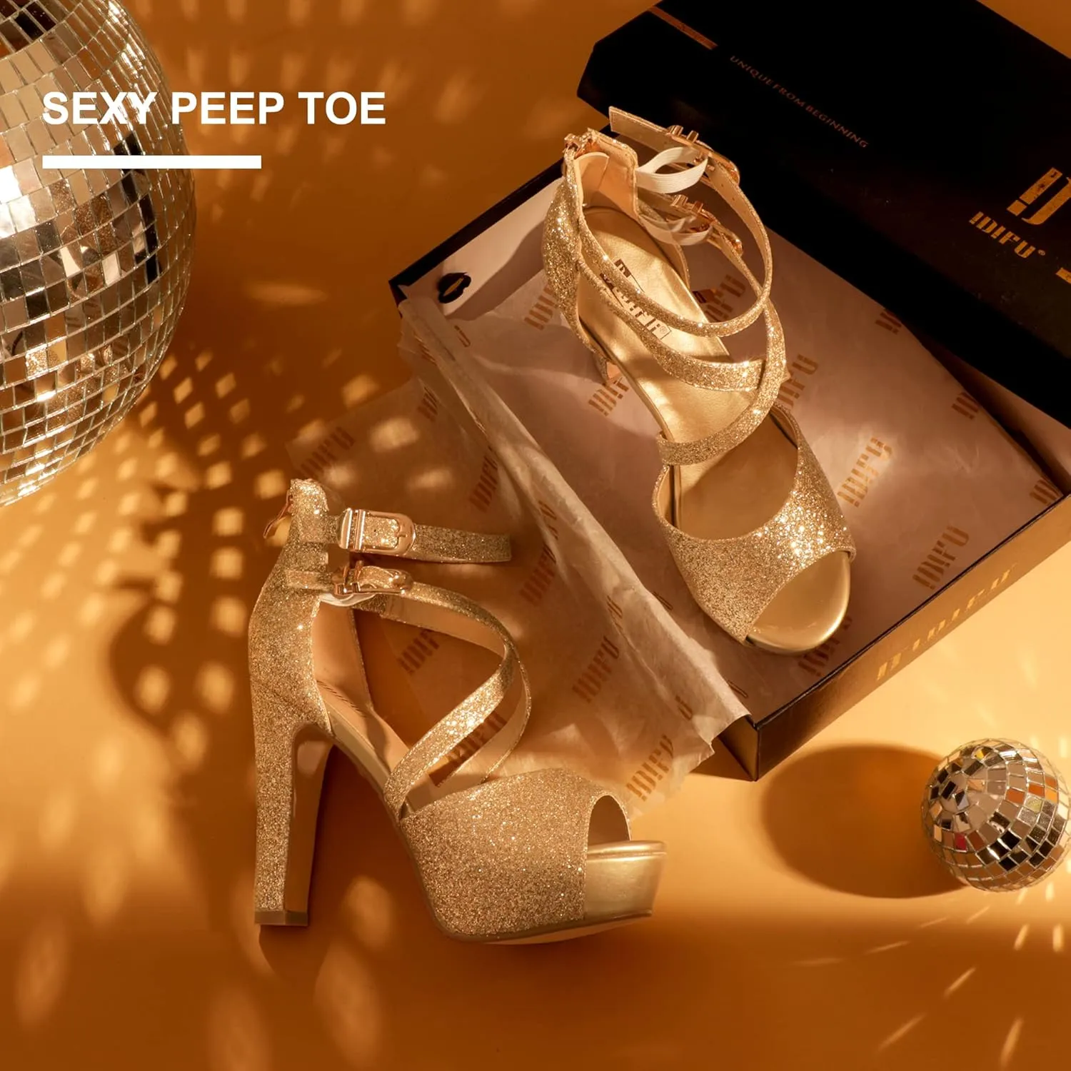 chomp dike equator religiously Pump Party Heeled Sandals IDIFU Women's IN5 Charcy Crisscross Strappy Platform High Chunky Heels Peep Toe 