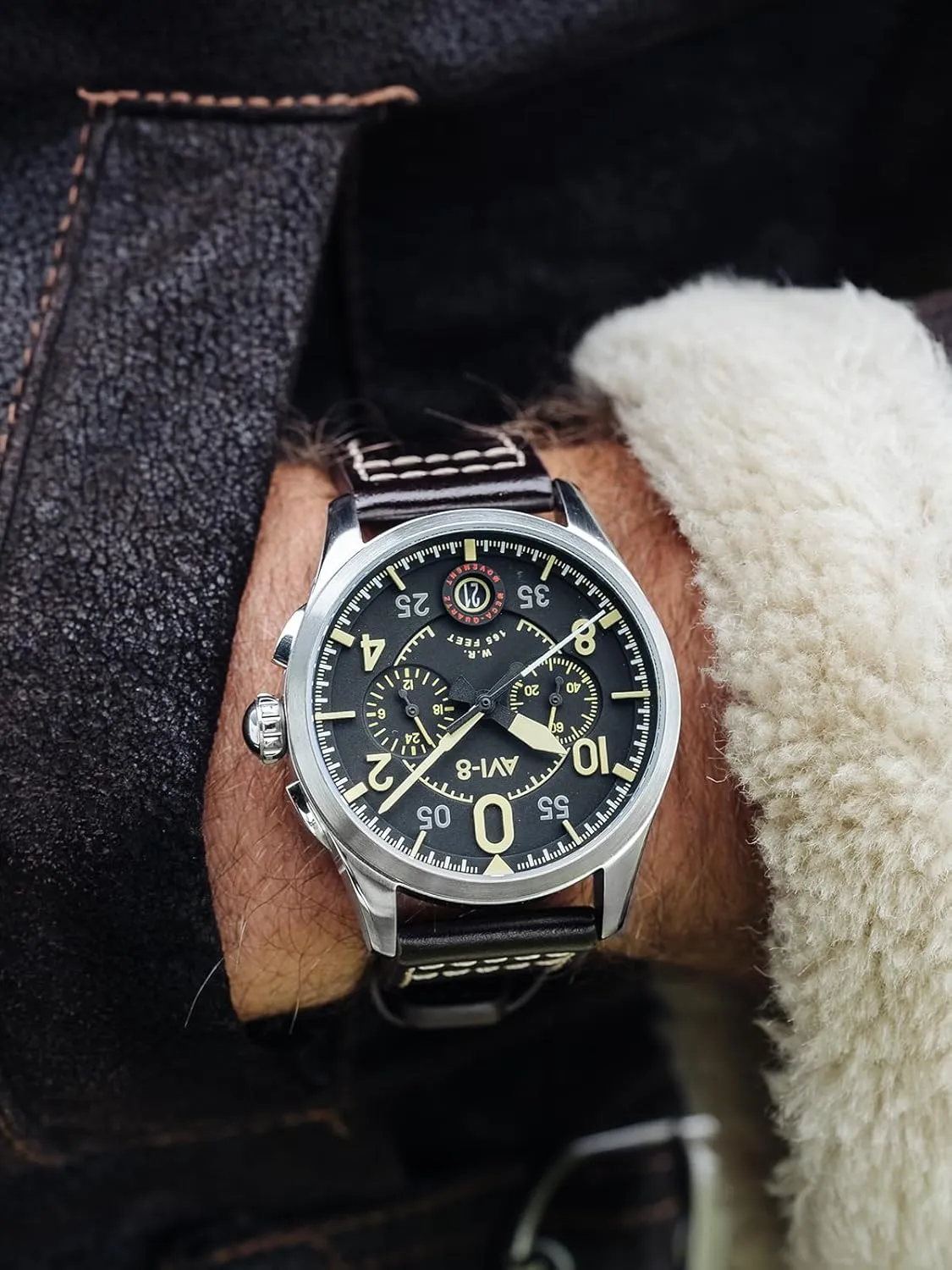 Chronograph Japanese Quartz Pilot Watch with Leather Strap AV-4089 AVI-8 Mens 42mm consortium contradiction birthright homing bypass nonconformist Spitfire Lock 