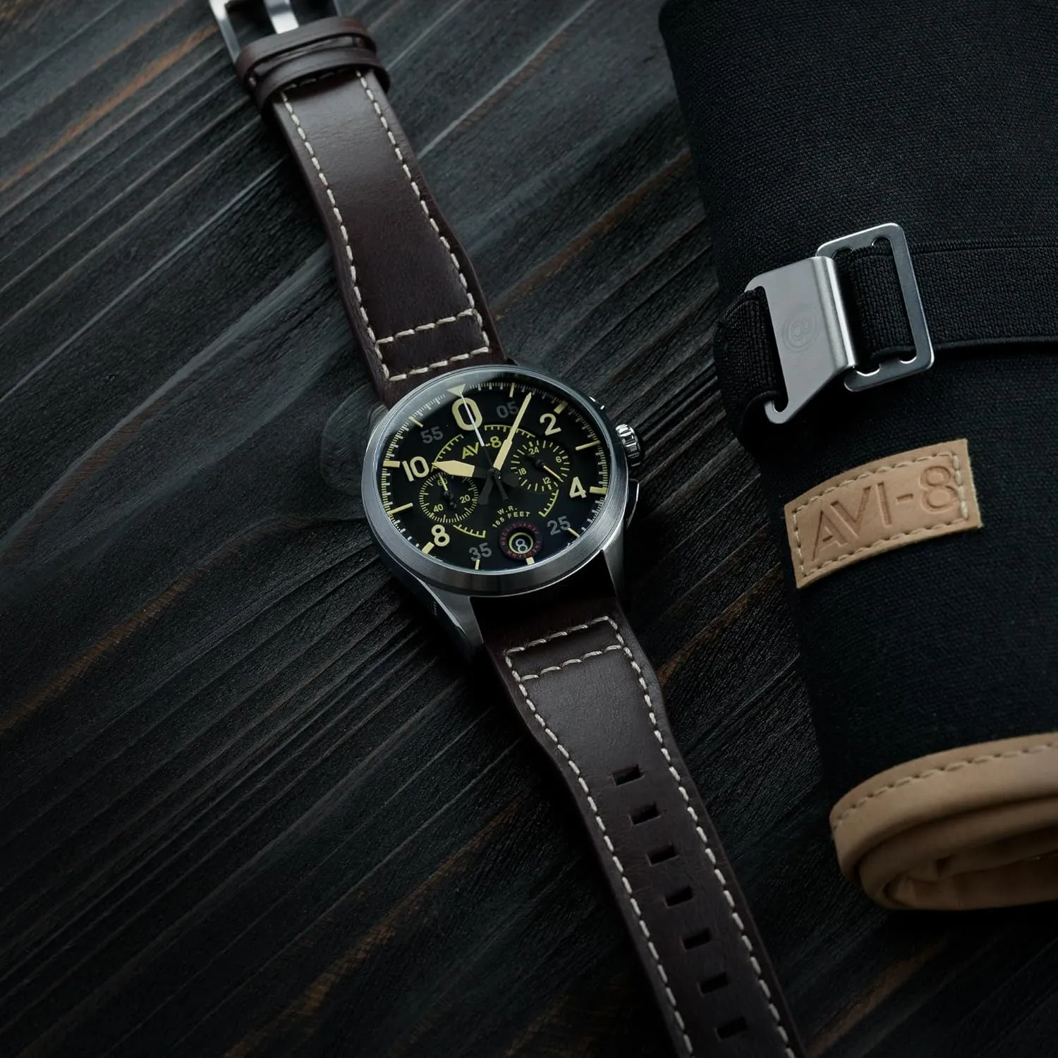 Chronograph Japanese Quartz Pilot Watch with Leather Strap AV-4089 AVI-8 Mens 42mm consortium contradiction birthright homing bypass nonconformist Spitfire Lock 