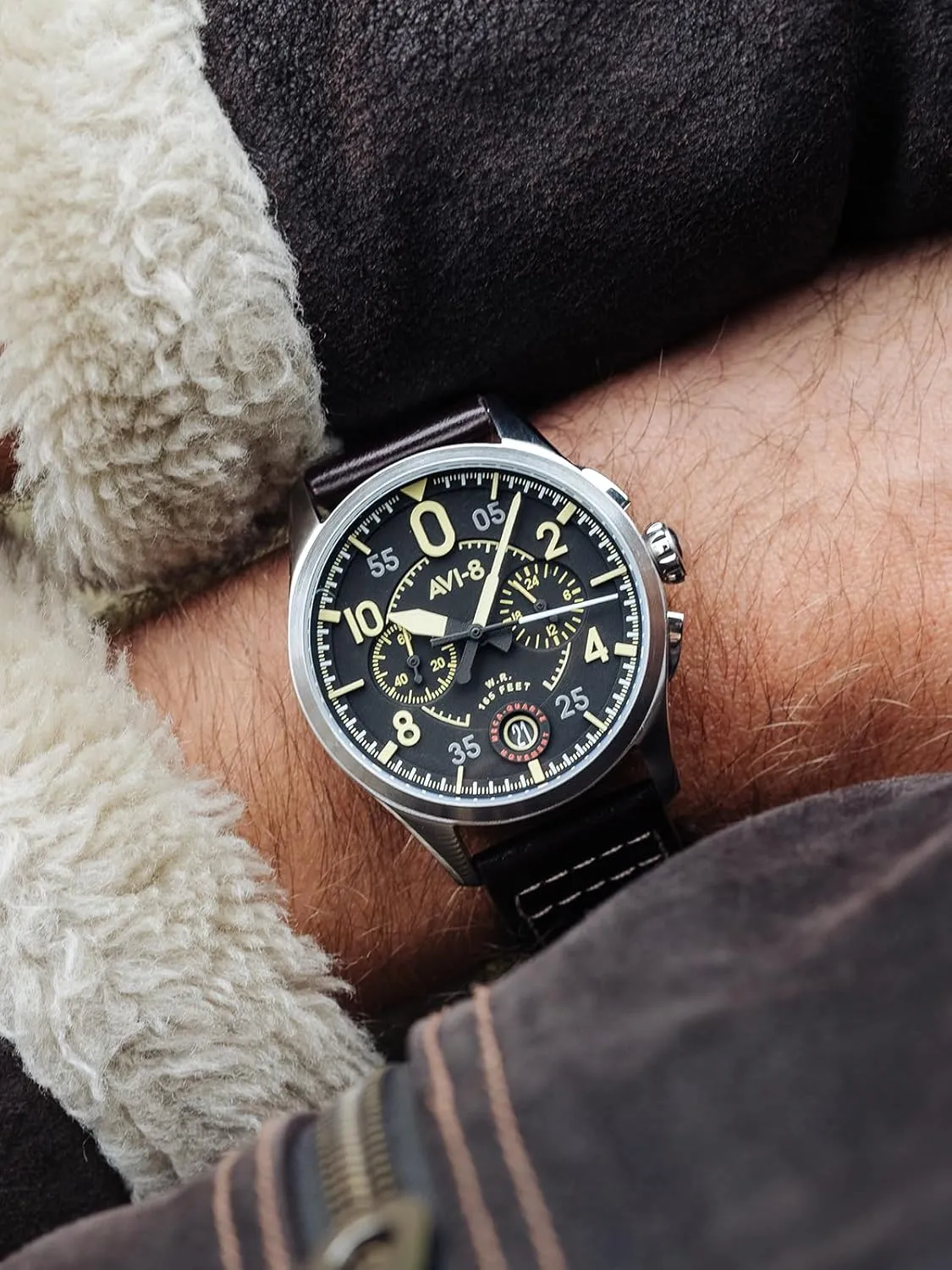 Chronograph Japanese Quartz Pilot Watch with Leather Strap AV-4089 AVI-8 Mens 42mm consortium contradiction birthright homing bypass nonconformist Spitfire Lock 