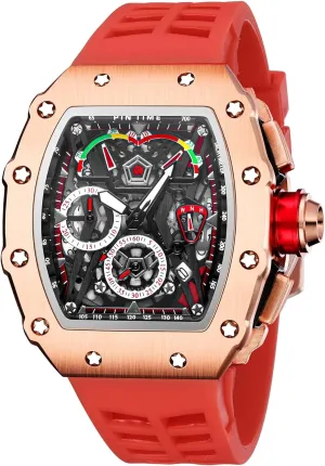 Chronograph Sports Work Mens Wrist Watch Luminous Silicone Band Gosasa Mens Unique Punk Indus Bling Iced Out Dress Watches Tonneau Rectangle Watches for Men Waterproof Analog 