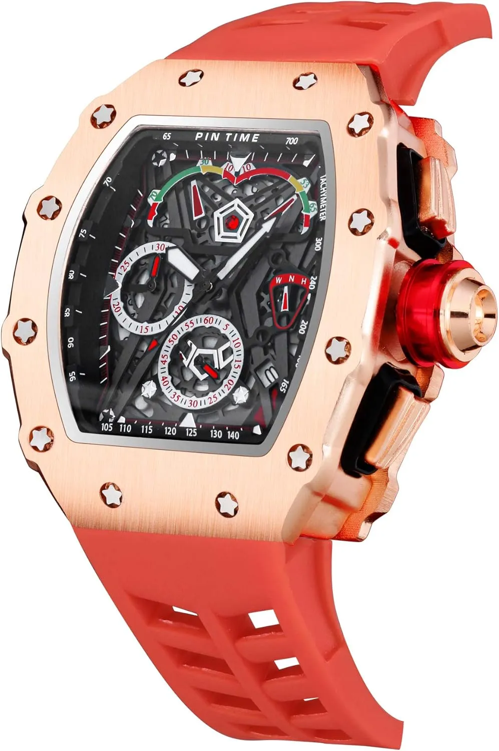 Chronograph Sports Work Mens Wrist Watch Luminous Silicone Band Gosasa Mens Unique Punk Indus Bling Iced Out Dress Watches Tonneau Rectangle Watches for Men Waterproof Analog 