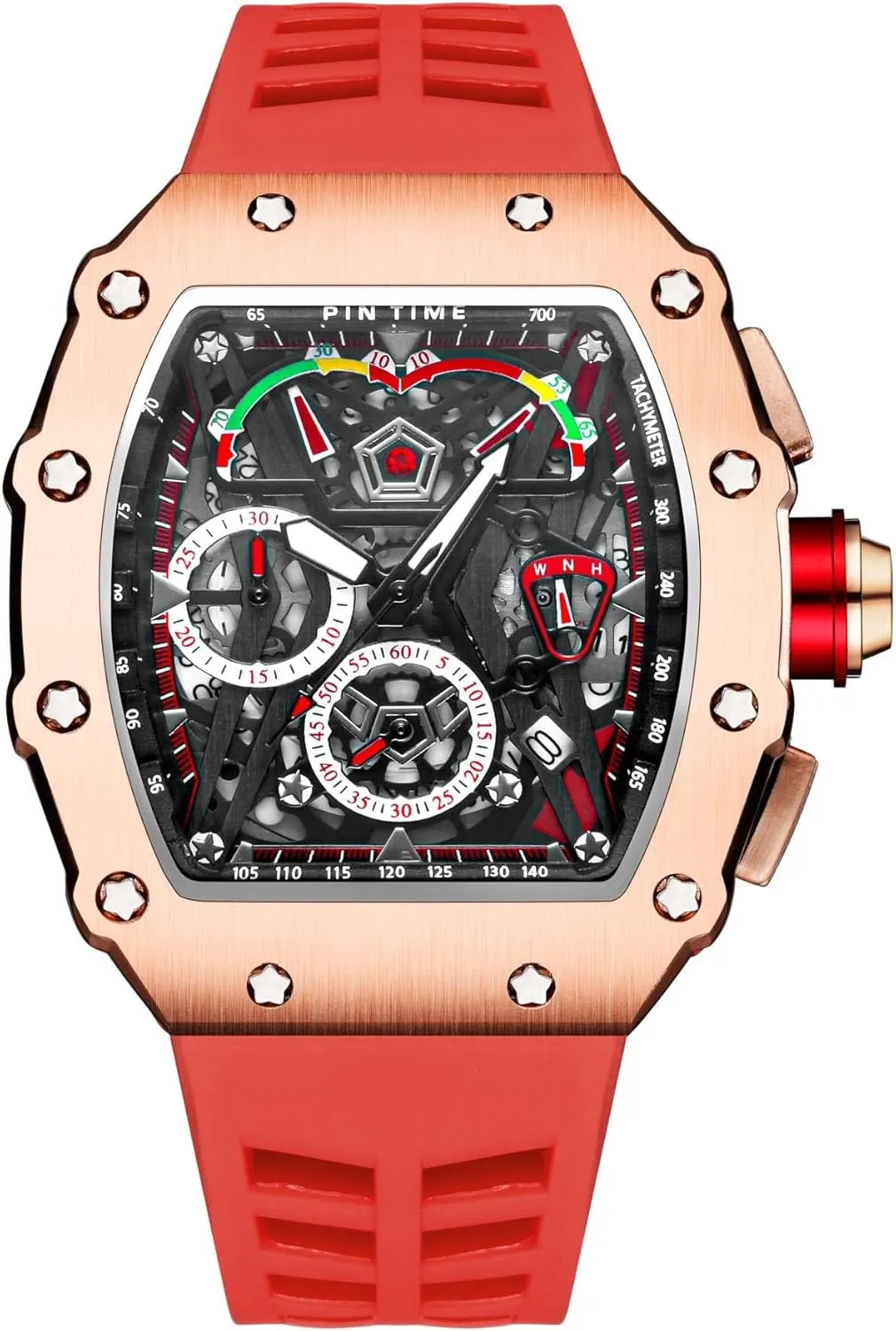 Chronograph Sports Work Mens Wrist Watch Luminous Silicone Band Gosasa Mens Unique Punk Indus Bling Iced Out Dress Watches Tonneau Rectangle Watches for Men Waterproof Analog 