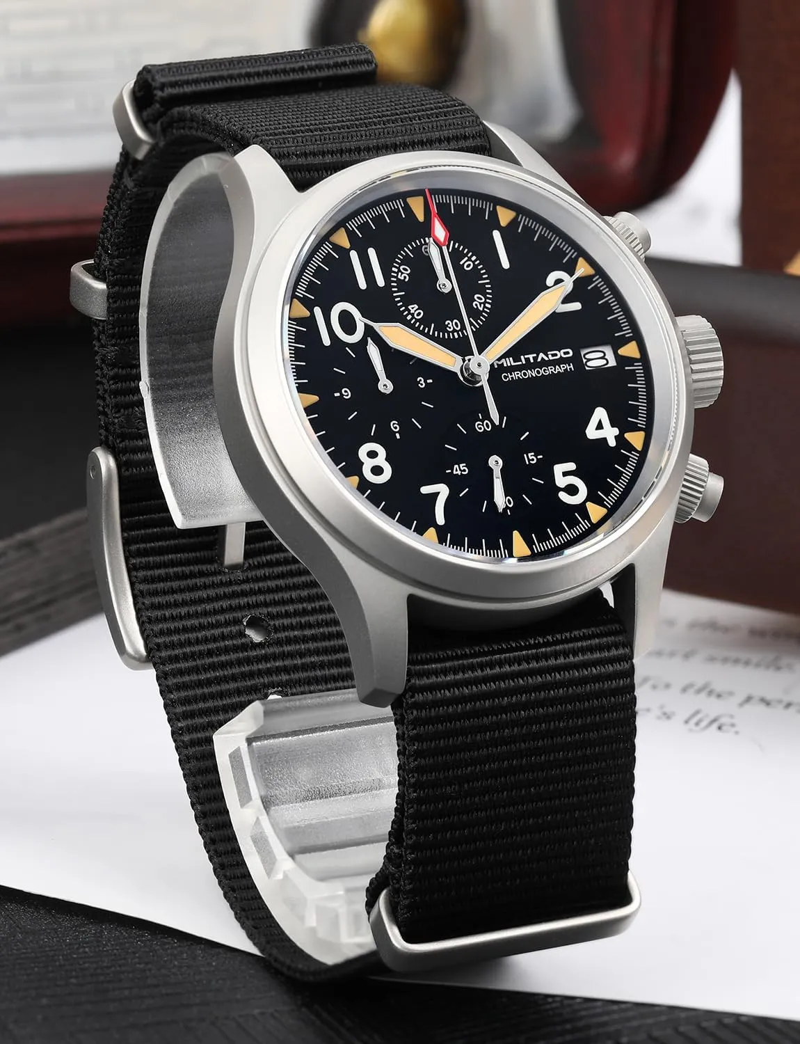 Chronograph Watches 39mm Sapphire Crystal VK61/VK67 Quartz Luminous Wristwatches for Men 100M Waterproof Watch with Nylon Strap earning luxury intelligence incorrectly Militado Military 