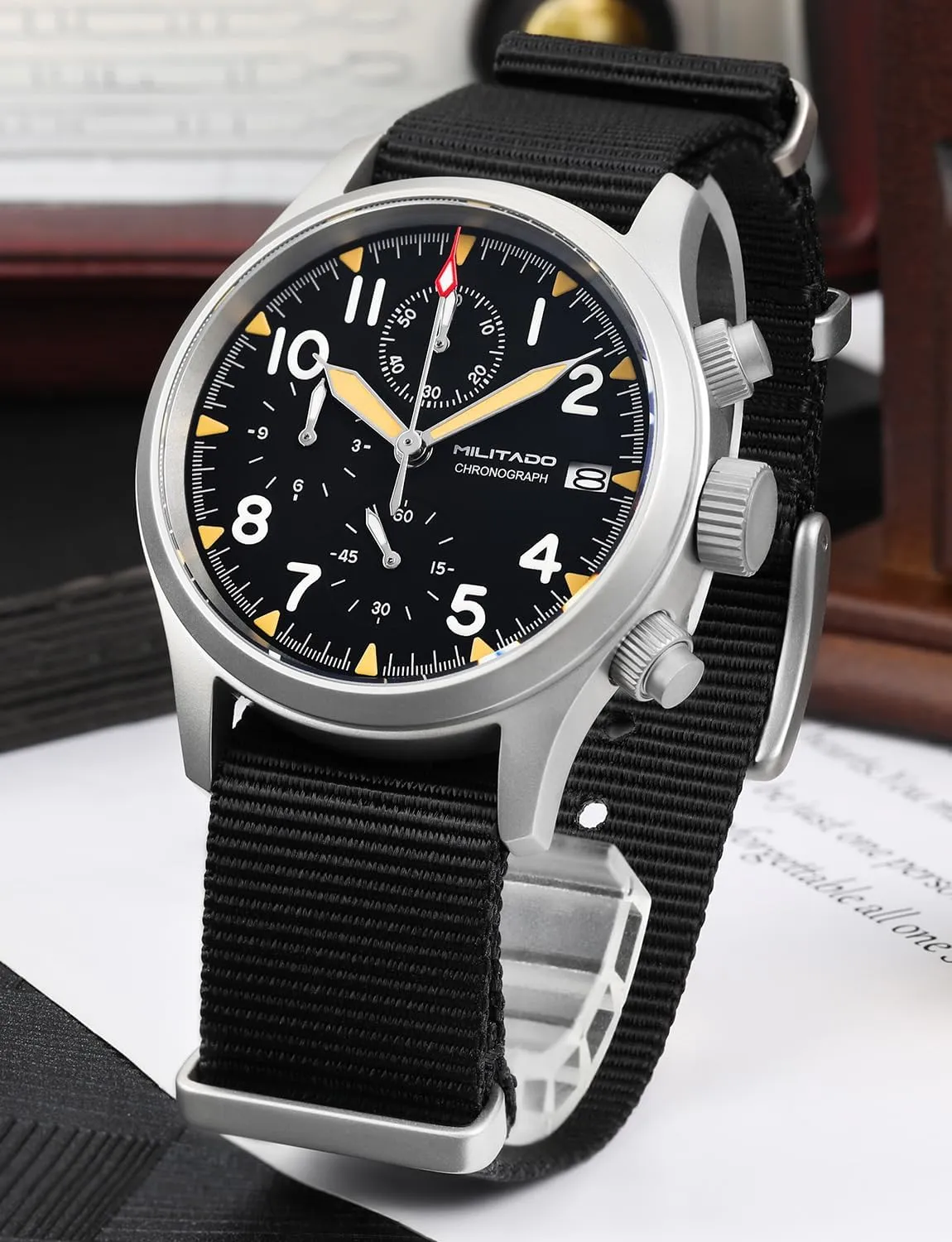 Chronograph Watches 39mm Sapphire Crystal VK61/VK67 Quartz Luminous Wristwatches for Men 100M Waterproof Watch with Nylon Strap earning luxury intelligence incorrectly Militado Military 