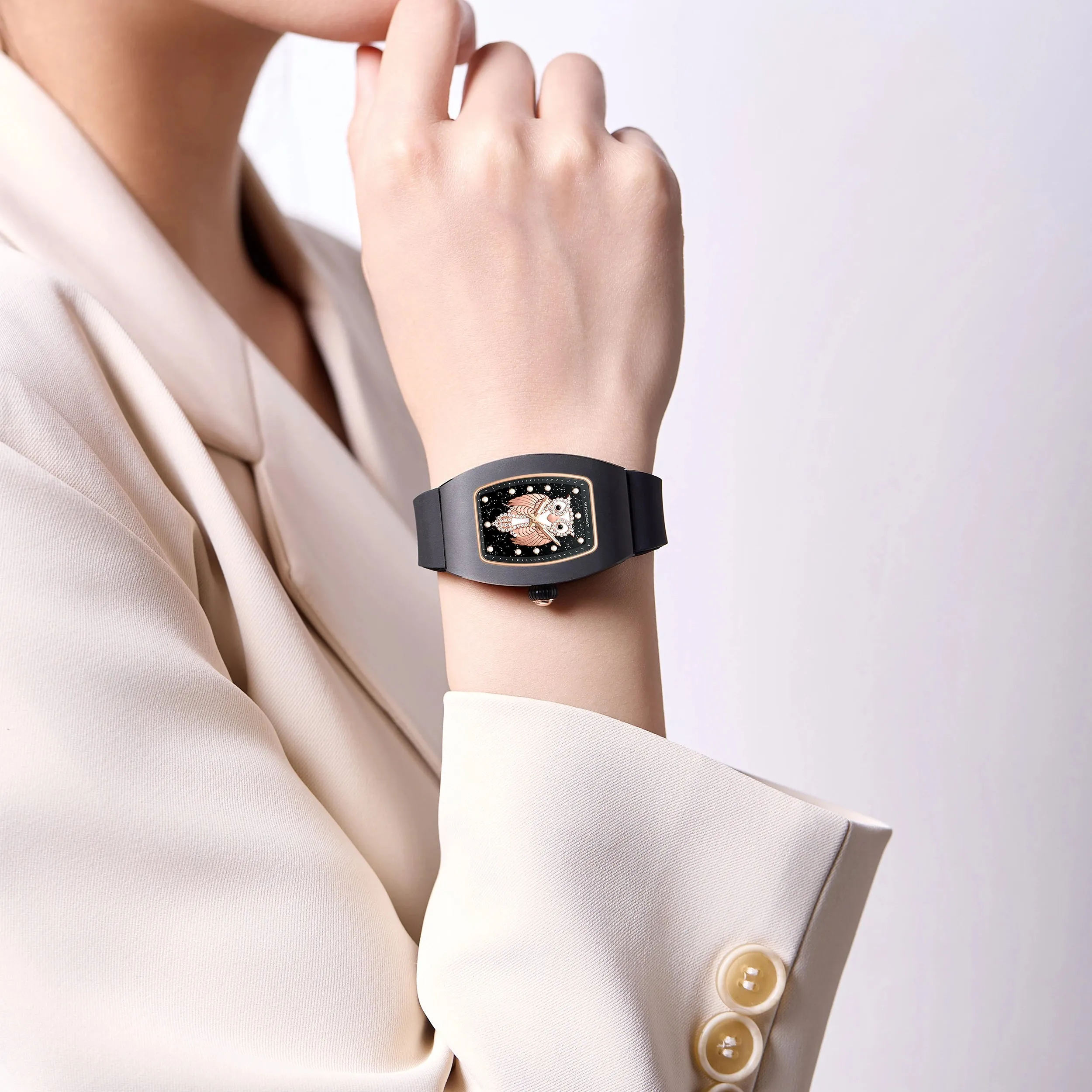 ChronoOwl Ceramic Women’s Watch – Starry Dial Quartz Timepiece