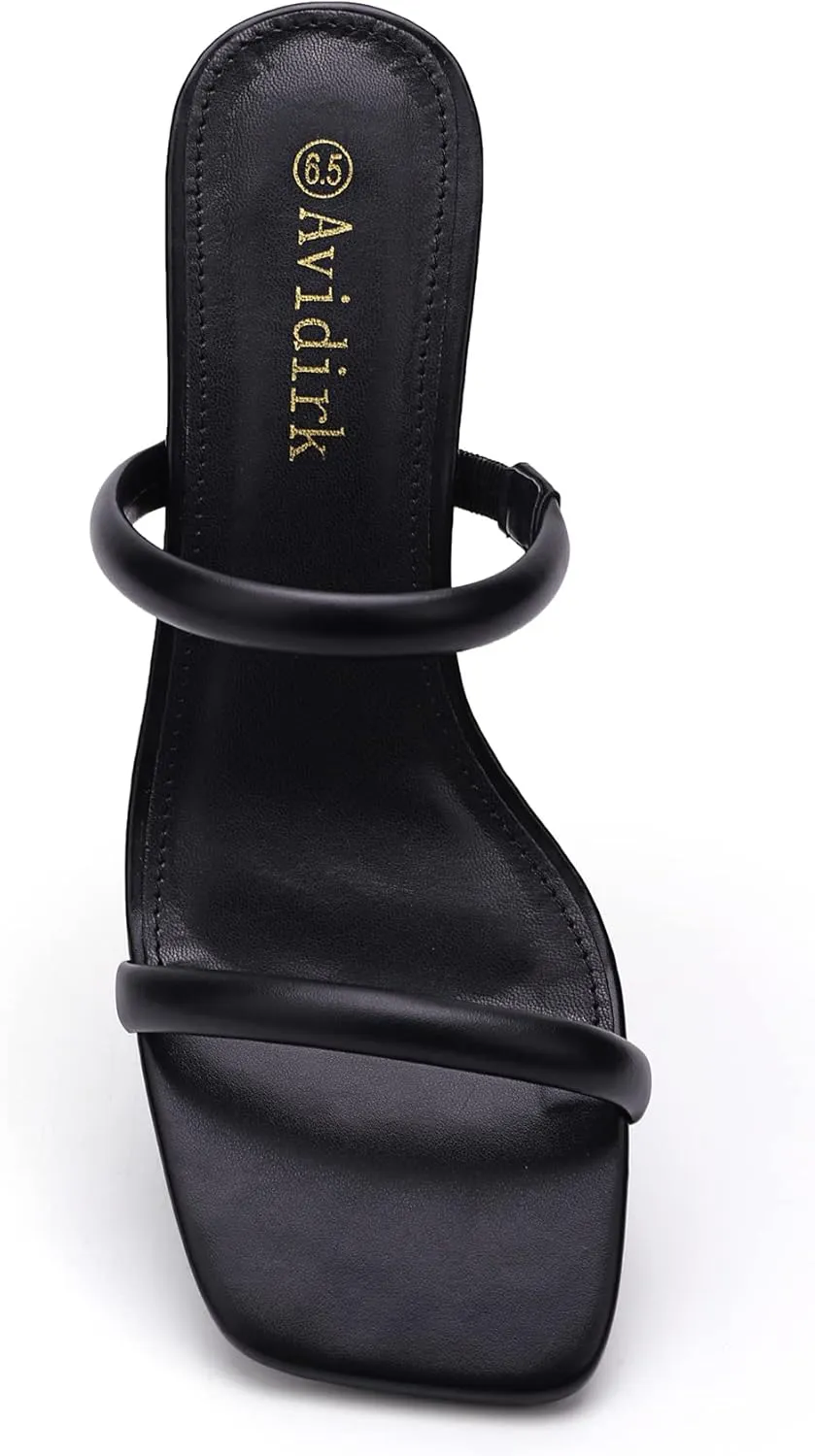 Chunky Mid oneness smoothness multitude uncertain Heels Sandals Women's Square Open Toe Heeled Sandals Two Strap Mules Slip On Block 