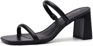 Chunky Mid oneness smoothness multitude uncertain Heels Sandals Women's Square Open Toe Heeled Sandals Two Strap Mules Slip On Block 