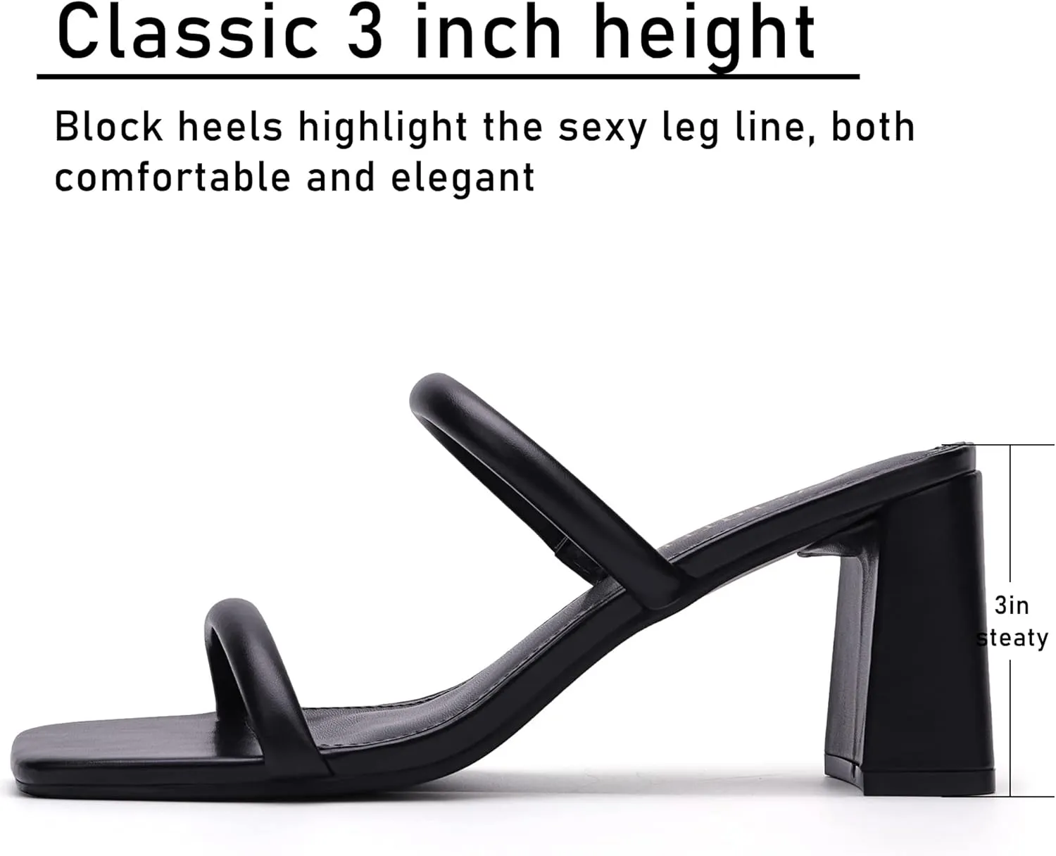 Chunky Mid oneness smoothness multitude uncertain Heels Sandals Women's Square Open Toe Heeled Sandals Two Strap Mules Slip On Block 