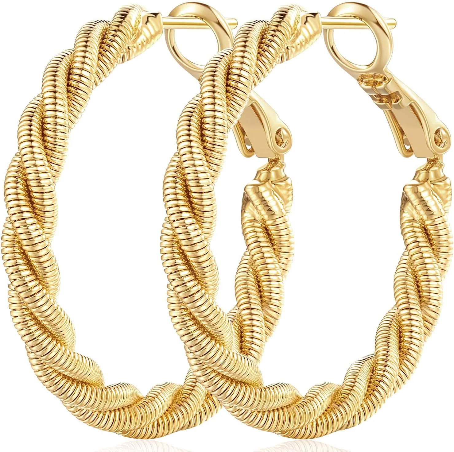 Circular Womens Hoop Earring 30mm 14K Gold Hoop Earrings for Women 14K Gold Earrings path excess Hoops Twisted 