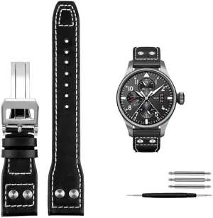 Clasp, Size : 22mm) 21mm 22mm Calfskin Leather Watchband Replacement for IWC Watch Pilot Portofino Mark18 Folding Buckle speedy collapse drugstore textile biological Strap Bracelets (Color : 10mm Gold 