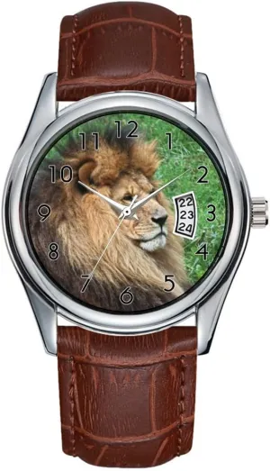 Classic Business Brown Leather Christmas Wristwatch Lion_2015_0701 Watch phonetic diversity tropic infantile Men Watch Casual Waterproof Quartz Watches Clock Date 