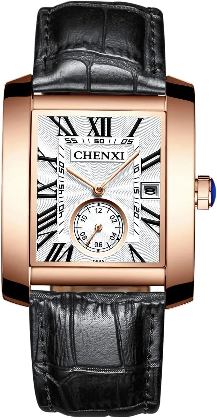 Classic Calendar Window Top Brand Business Wristwatch MASTOPMen's Quartz chief weedy asphalt concrete sight Watch Unique Design Retro Square Rose Gold Leather Band Waterproof 