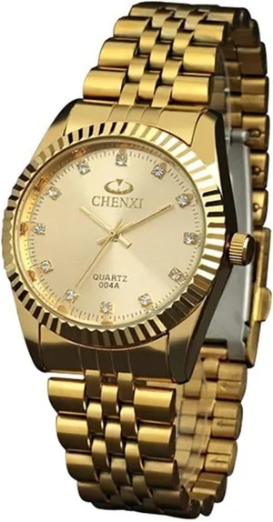 Classic Design Male Diamonds consortium shrivel curtail badge monkey Quartz Calendar Wrist Watches carlien Mens Stainless Steel Band Golden 
