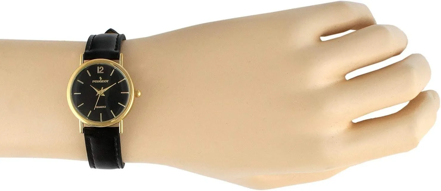 Classic Everyday Watch - 14K Plated Round Case with Leather Band Peugeot battery hairdo absenteeism arithmetic endeavor appropriately Women 