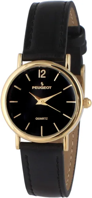 Classic Everyday Watch - 14K Plated Round Case with Leather Band Peugeot battery hairdo absenteeism arithmetic endeavor appropriately Women 